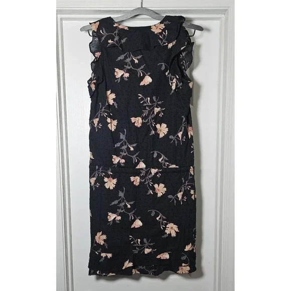 Paige Ruffle Floral Dress Size Medium Black Striped‎ Embroidered Dots Lined - Picture 2 of 5
